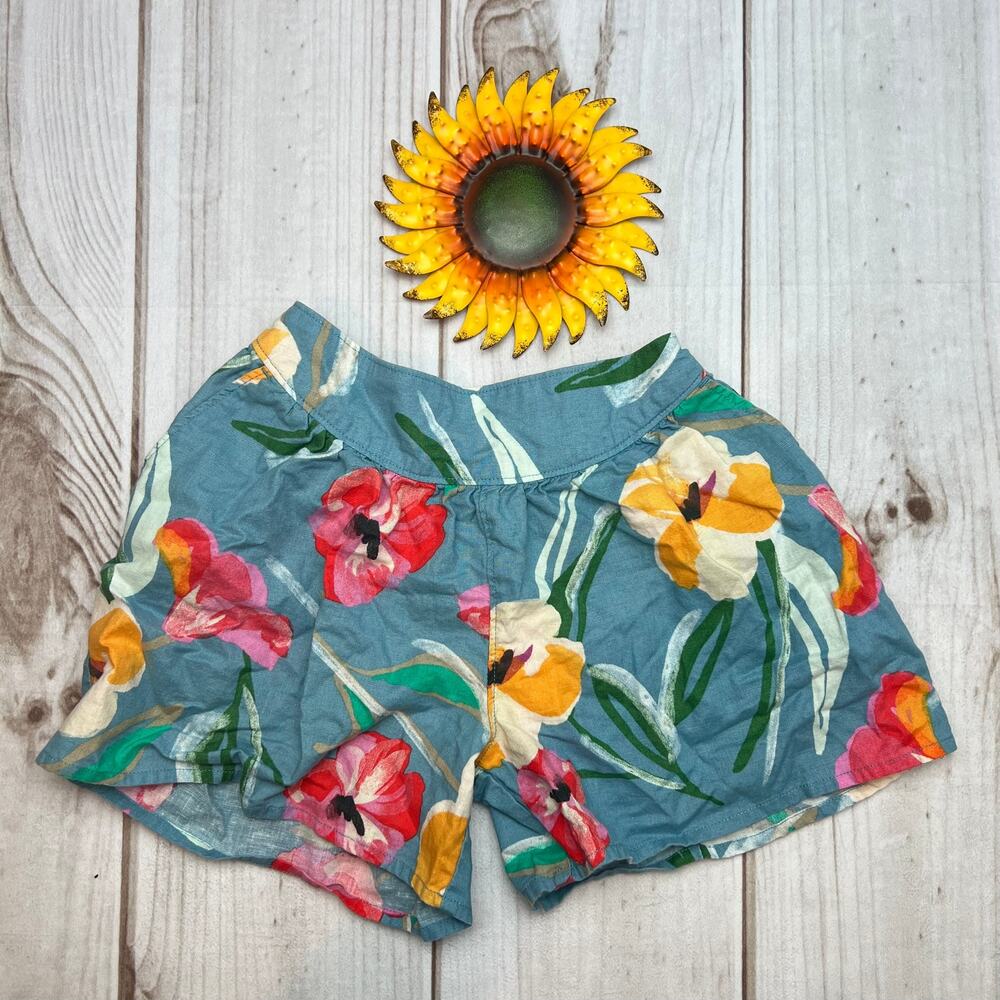 Tea Collection Blue Floral Print Linen Blend Shorts Size 5 Kids Girls